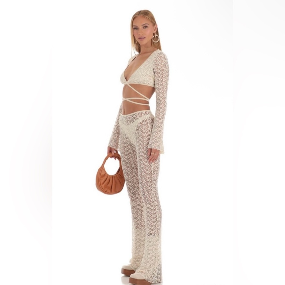 Lucy in the Sky Mojave Embroidered Three Piece Pants Set Ivory XS cover up - Picture 4 of 9